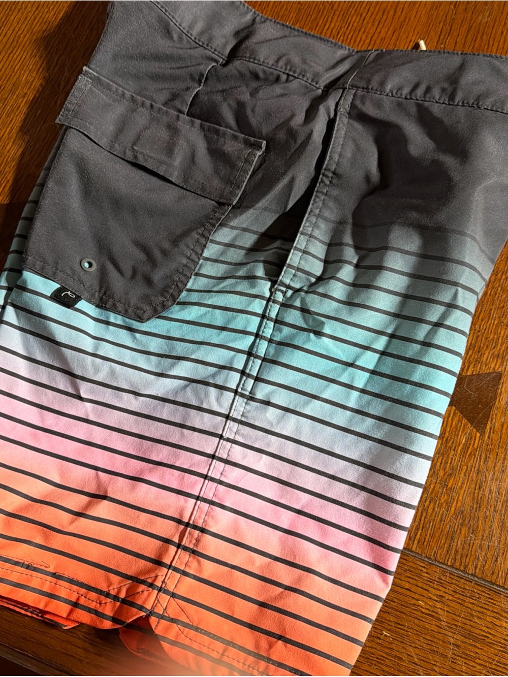Art Class Boys Size 16 Gradient Stripe Swim Trunks - Black, Teal, Pink, Orange